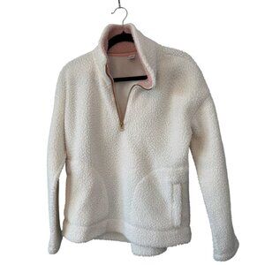 Women's Girls  Cream Sherpa Half-Zip Pullover Fleece Jacket Size M Old Navy